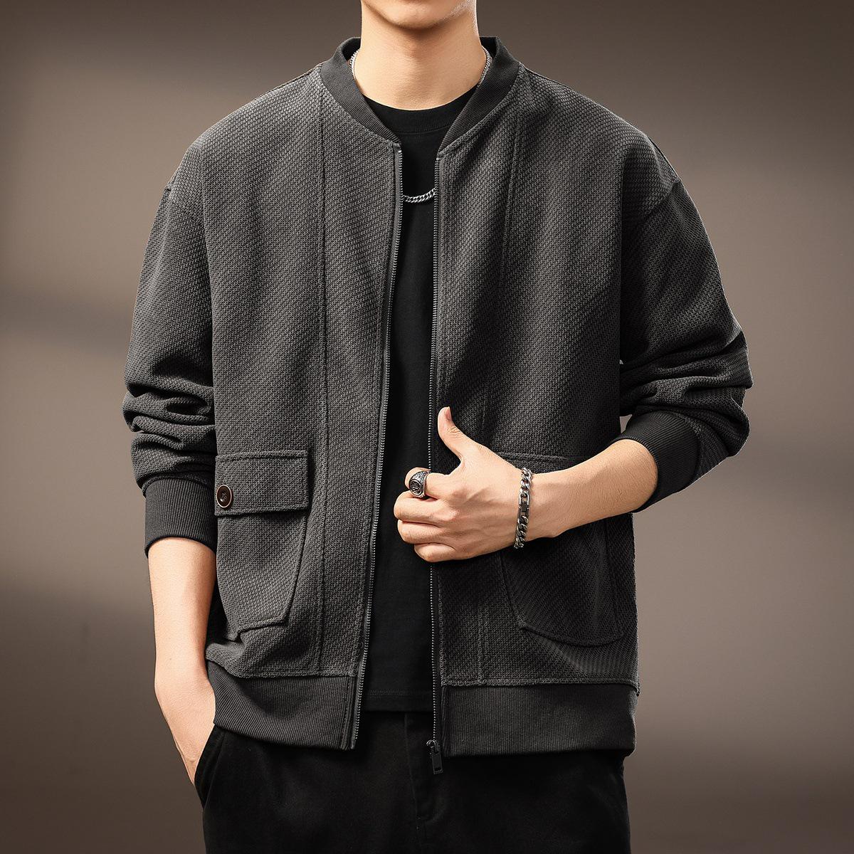 

Men s High-End Retro Velvet Stand Collar Cardigan Jacket - Autumn 2025 XL (140-160 jin) сірий колір