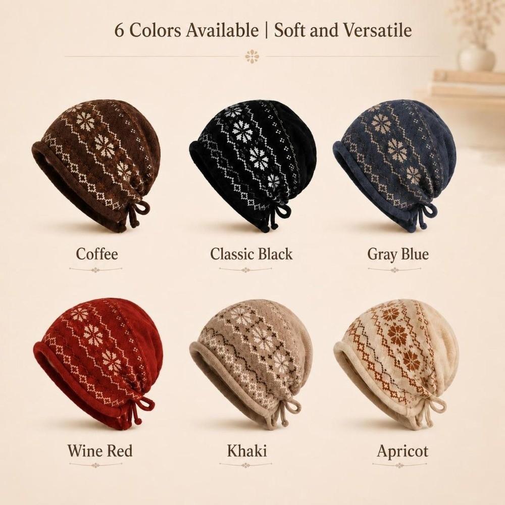 Drawstring Roll Brim Knit Beanie Fair Isle Pattern Beanie Retro Slouchy Hat Autumn Winter