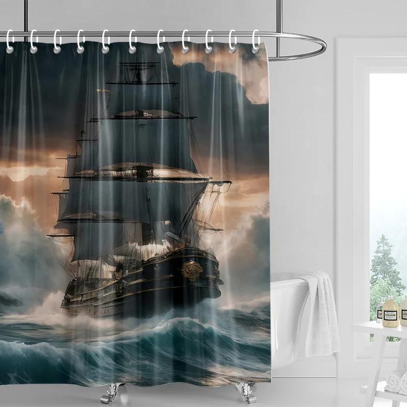 İskandinav Minimalist Deniz Yaşamı Temalı Duş Perdesi Su Geçirmez Banyo Küvet Bölme Perdesi Ev Dekorasyonu 180x180cm