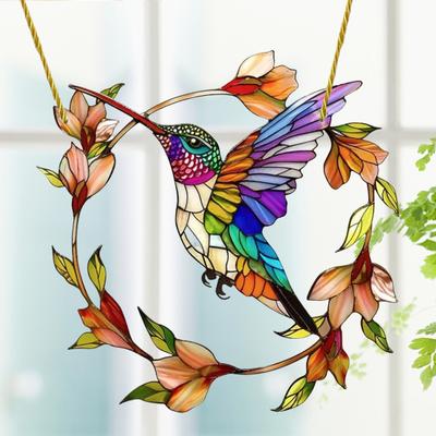 Ζωηρό ηλιοπαγίδα Πολύχρωμο Ακρυλικό Πουλί Νυχτερίδα Κρεμαστό Διακοσμητικό σε Στυλ Βιτρό για Σαλόνι Υπνοδωμάτιο Παράθυρα Μπαλκόνια