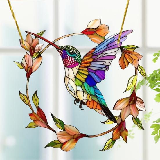 Animal Sun Catcher Multicolor Acrylic Bird Bat Pendant Stained Glass Style Hanging Decoration for Living Room Bedroom Windows Balconies