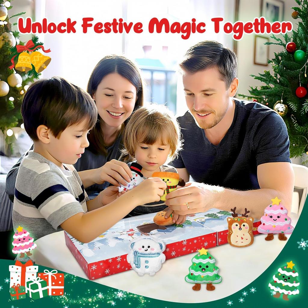 Advent Calendar 2025 Kids, Mini Plush Advent Calendar with 25 PCS Cute Emotional Plushies, Christmas Stocking Stuffers & Holiday Gifts for Kids, Teen