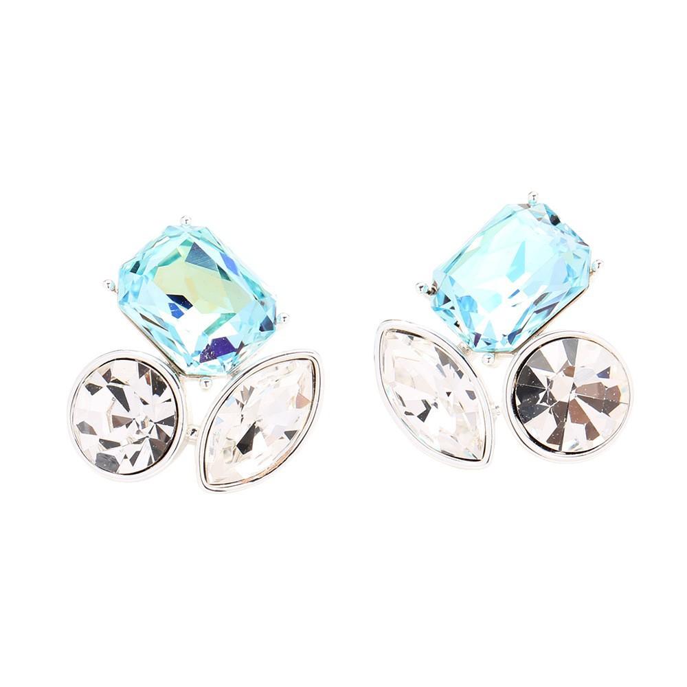 Cross-border new personalized multi-color crystal geometric earrings fashion versatile 925 silver needle women's stud earrings gift