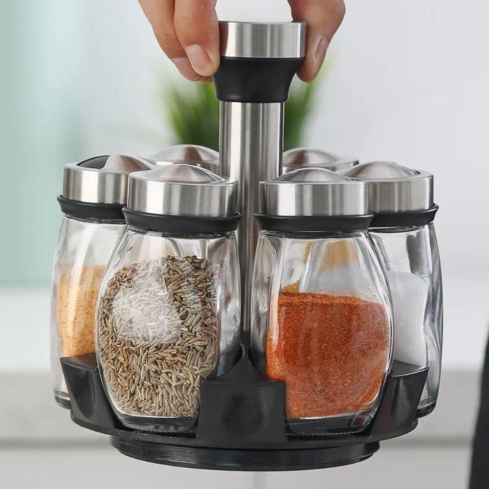 Food Grade Seasoning Rack 6 Bottles Condiment Organizer Stable Rotatable Spice Rack  Cooking Space