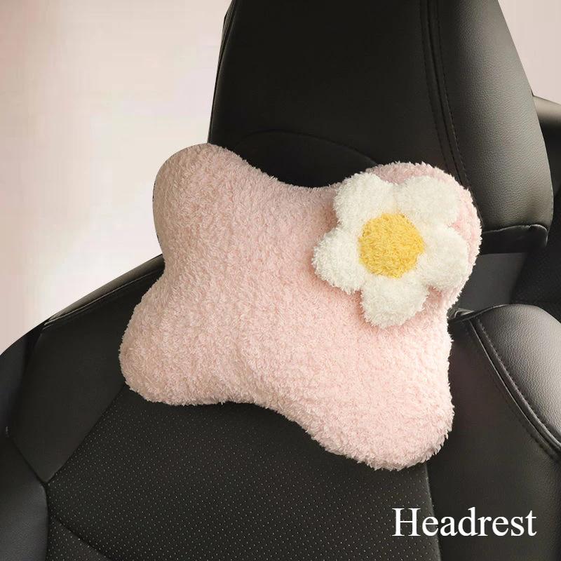 Cute Flower Car Headrest Pillow Neck And Waist Support Lumbar Support Auto Decoration Cushion Kawaii Car Accessories