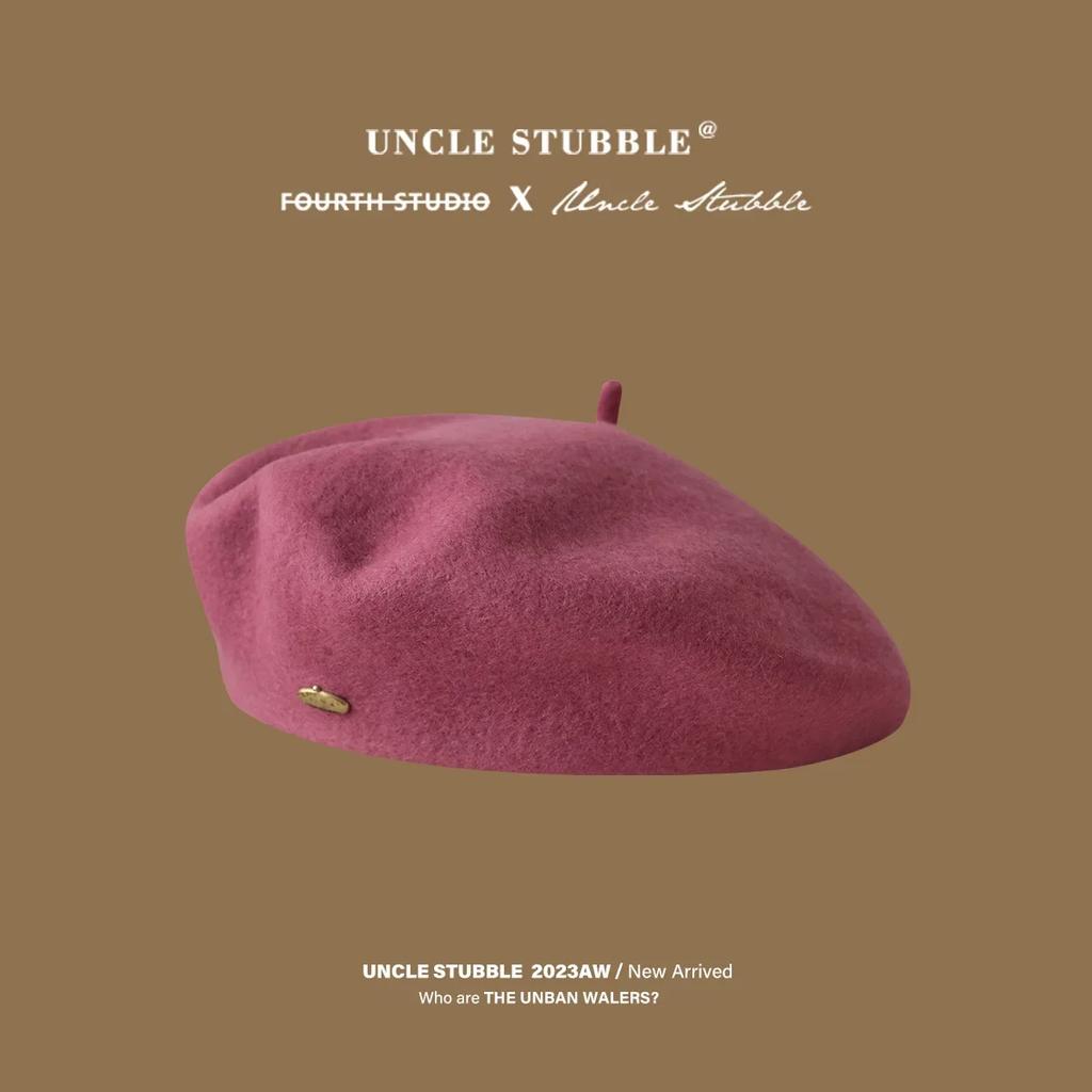 Women'S Winter High Quality Wool Beret Metal Copper Buckle Solid Color Painter Hat Satin Embroidery Vintage Logo Beanie Hat
