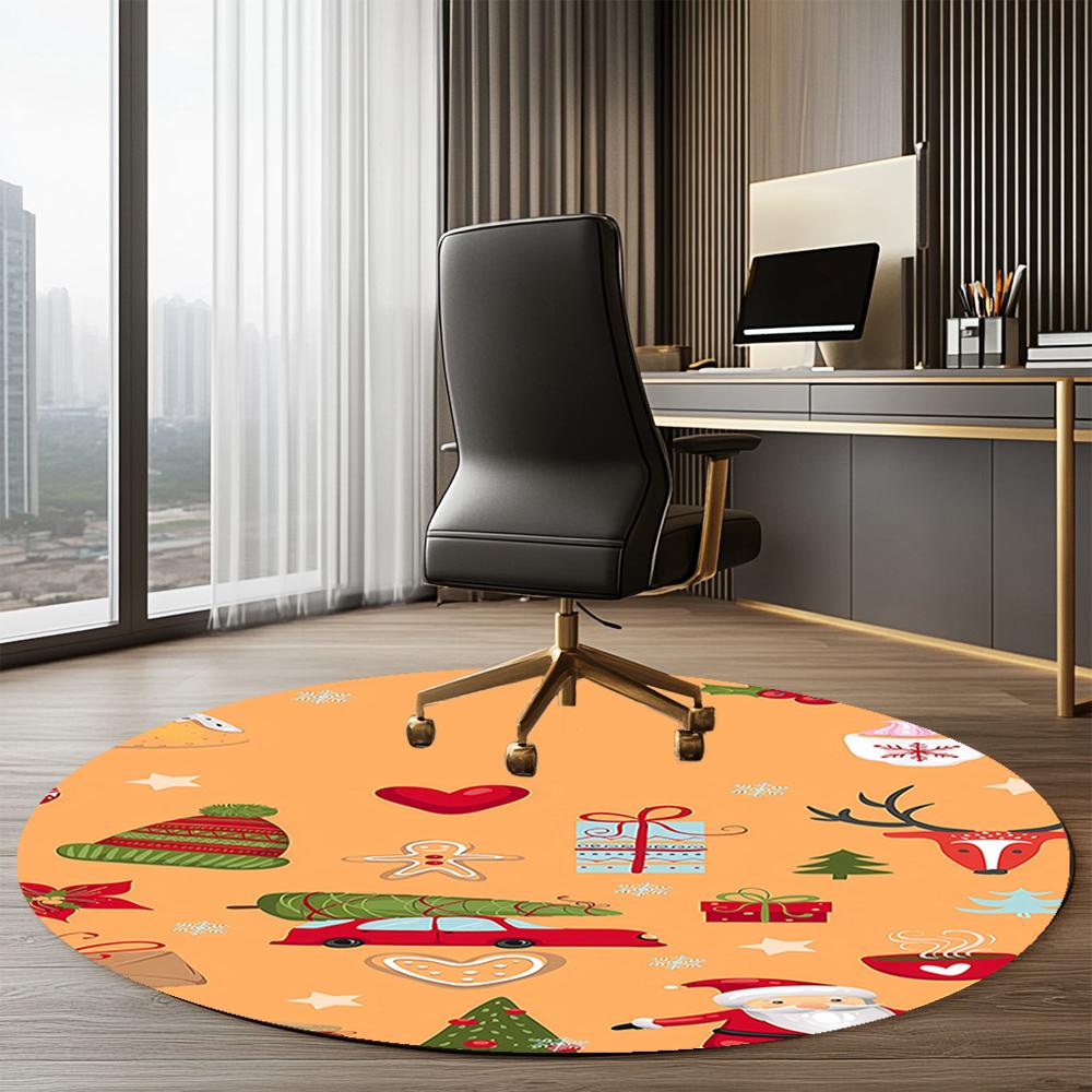 Christmas Printed Round Rug Carpet Chair Rug Area Rug Entryway Doormats,for Office Chair Living Room Bedroom Kitchen Room.