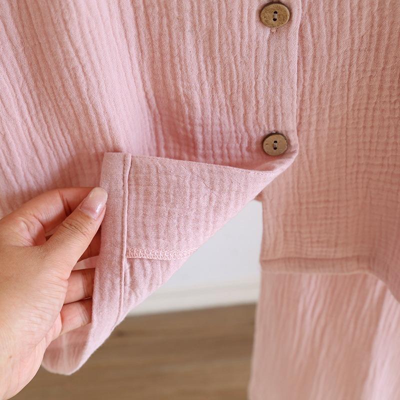 2026 New Spring and Autumn Women's Pajama Set 100% Cotton Crepe Solid Color Cat Long Sleeve Sweet Home Clothes Two Piece Set