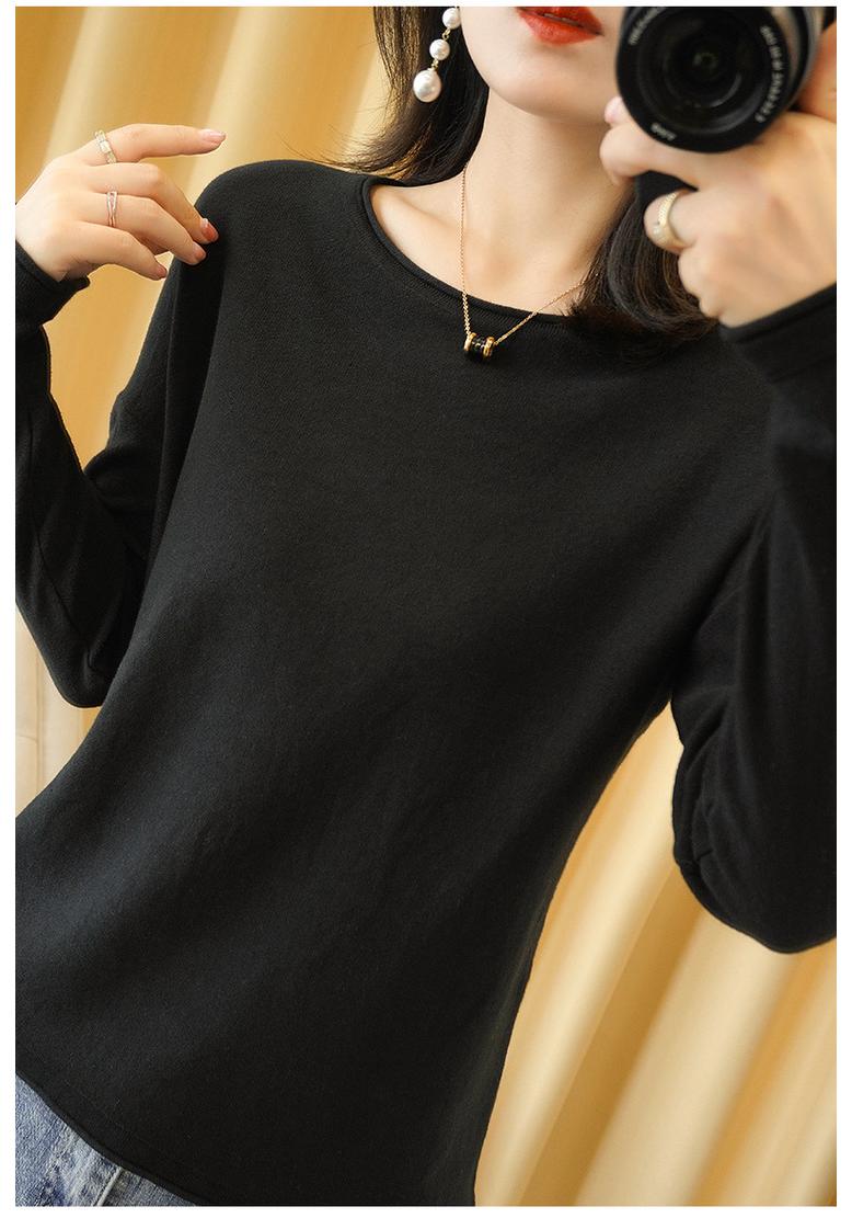 Women s Plus Size Cotton Knit Sweater - Round Neck, Rolled Hem, Drop Shoulder, Anti-Pilling Large чёрный