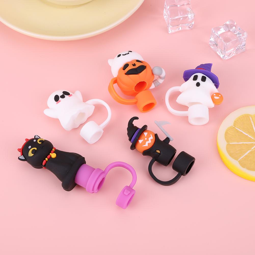 1-5PCS Halloween Straw Cover Cap for Stanley Cup Silicone Straw Topper for 10mm Straw Dust-Proof Reusable Straw Tips for Tumbler