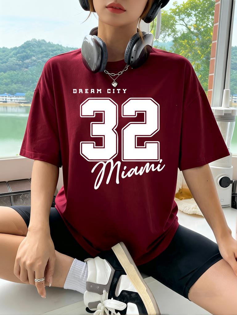 Dream City Number 32 Design Woman T-Shirts Polyester Multicolor T Shirt Hip Hop Summer Short Sleeve Y2K Breathable Clothing