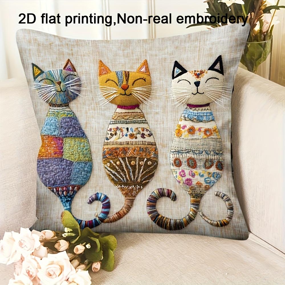Federa per Cuscino Tre Gatti Colorati Stampa Boho Custodia per Cuscino Trio di Gatti Fantasioso Amante dei Gatti Divano Soggiorno Regalo