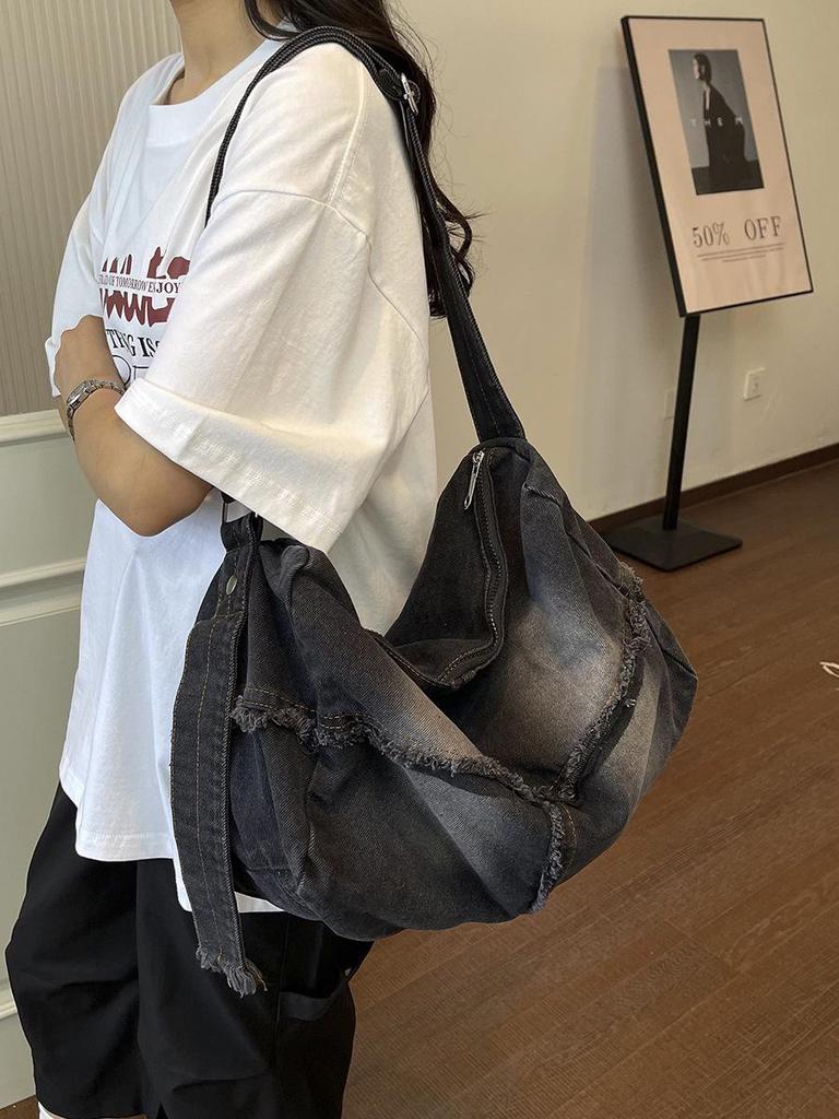 Retro Distressed Denim Crossbody Bag - New 2026 Large Capacity, Simple Casual Shoulder Bag for Women