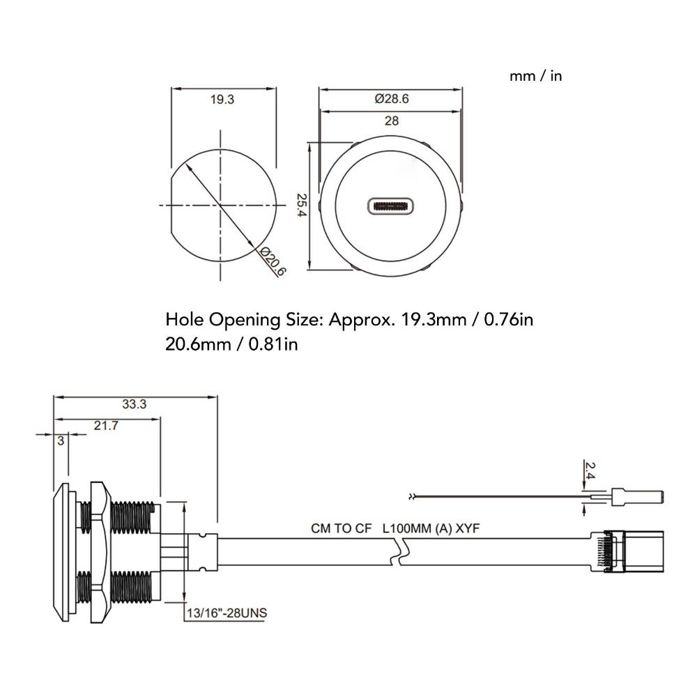 IP67 Waterproof Type C 3.1 Panel Mount Connector FPC Cable Connector Industrial Automation