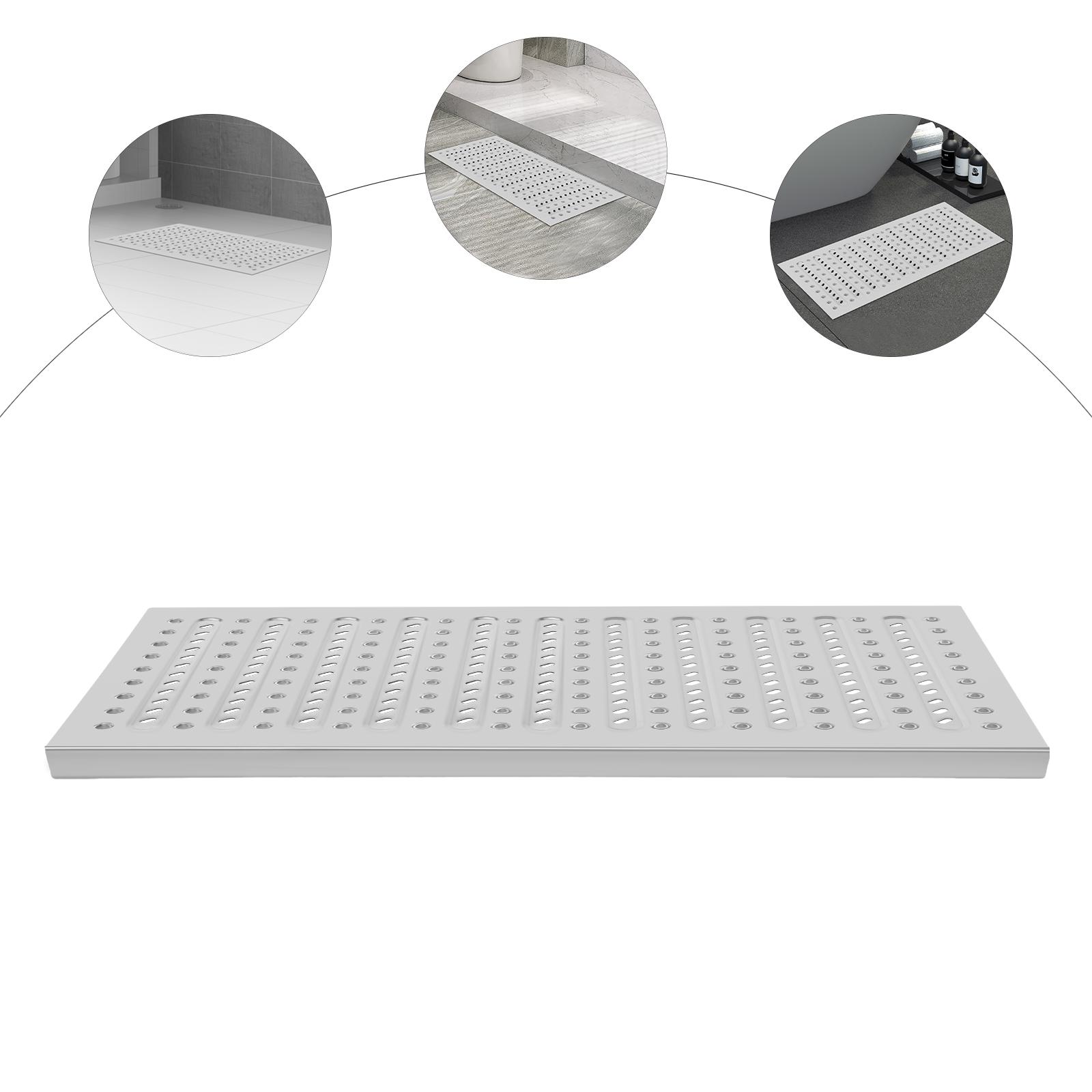 

3 Items Stainless Steel Channel Drain Grate,Silver Rectangular Sewer Drainage Grates Floor Mount 58*30cm for Outdoor Drainage срібний