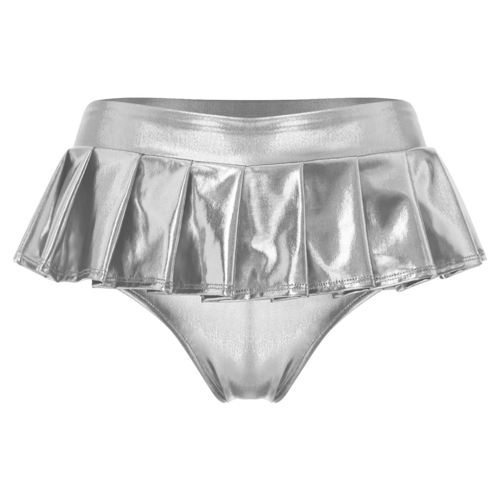 Dámské metalické lesklé mikro mini plisované culottes sukně Rave párty mikro šortky