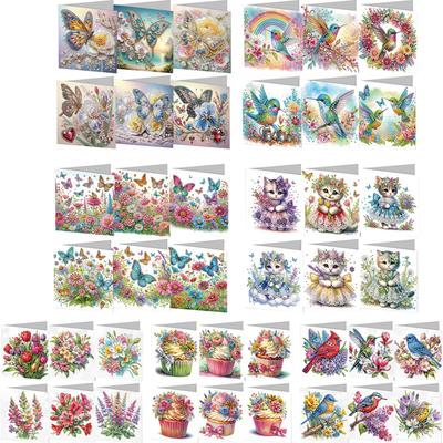 6pcs Diamond Painting Gift Card DIY 5D Rhinestone Embroidery Arts Cards Kits Handmade Arts Crafts for Birthday Thanksgiving Day