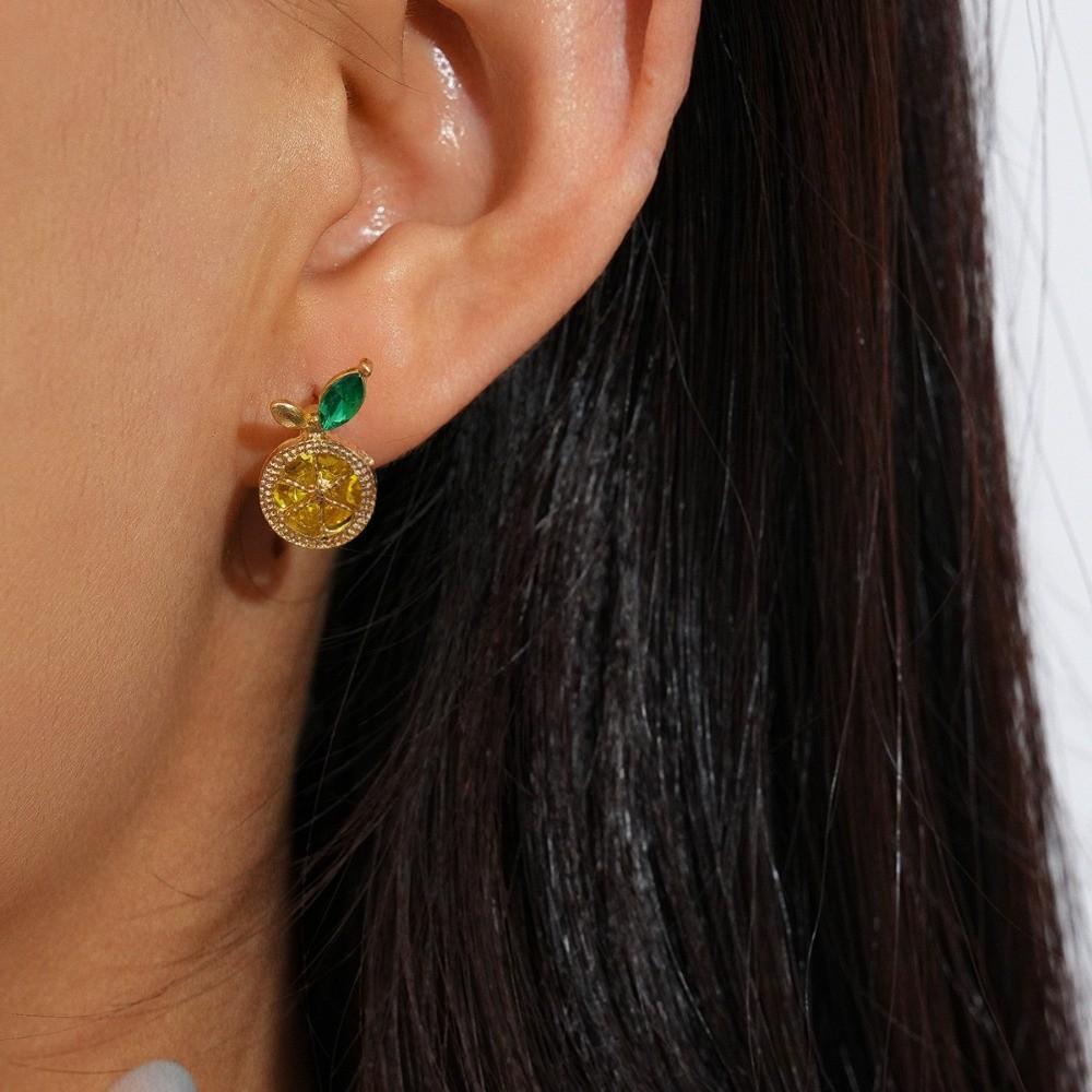 Crystal Rhinestone Mini Cherry Earrings Strawberry Lemon Small Fruits Ear Stud  Women