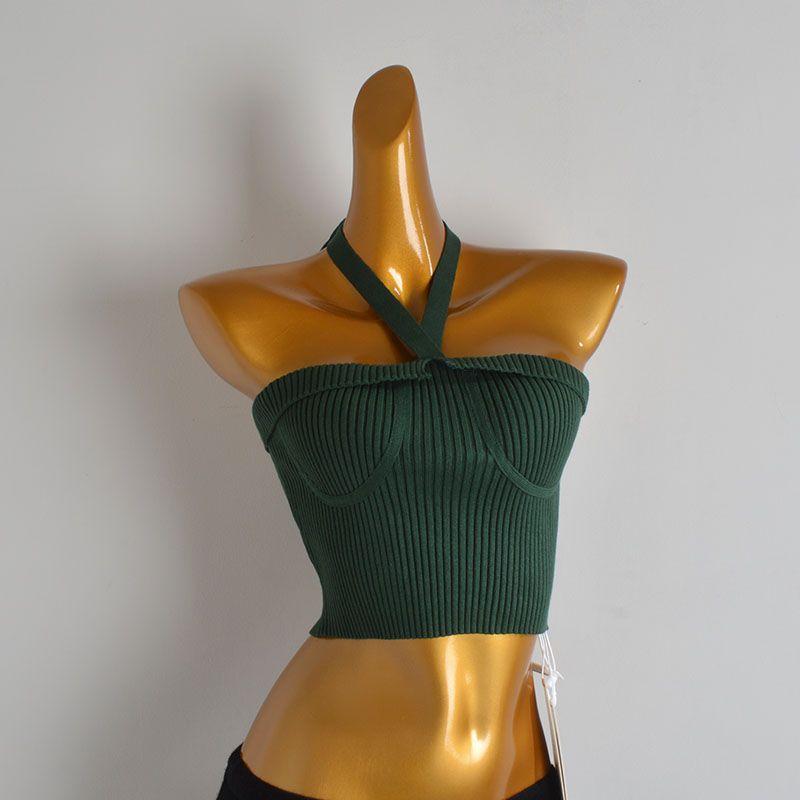 Cabinet Sexy Cross-Halterneck Shoelace Knitting Camisole Women's Clothing Spring Summer Slim-Fit Short Wrapped Chest Sleeveless Tops