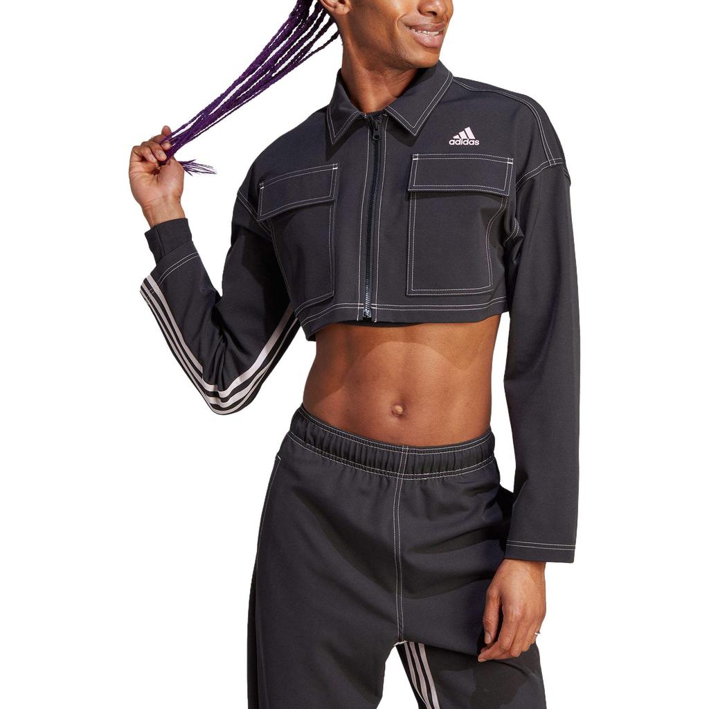 adidas Veste Crop Manches Longues Couleur Unie Femme Vêtements d'Extérieur Noir IB4751