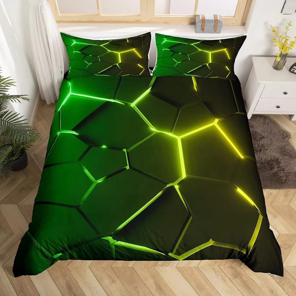 Black Square Geometric Duvet Cover Set 3D Square Pattern Comforter Cover Kids Teenagers Boys Bedroom Decor Blue Creative Bedding