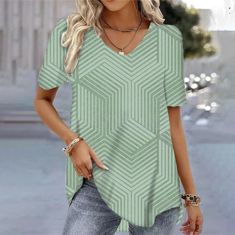 Bohemia Printed T Shirt For Women's Blouse Floral Harajuku Short Sleeve Tops Summer V-Neck Pullovers Female Loose Clothing Tees