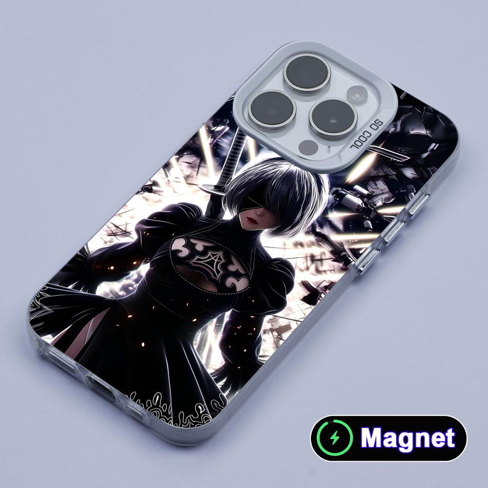 Anime Nier 2B White Translucent MagSafe Mobile Phone Case for iPhone 17 16 15 14 13 12 11 X XR XS Air Pro Max Plus Cover