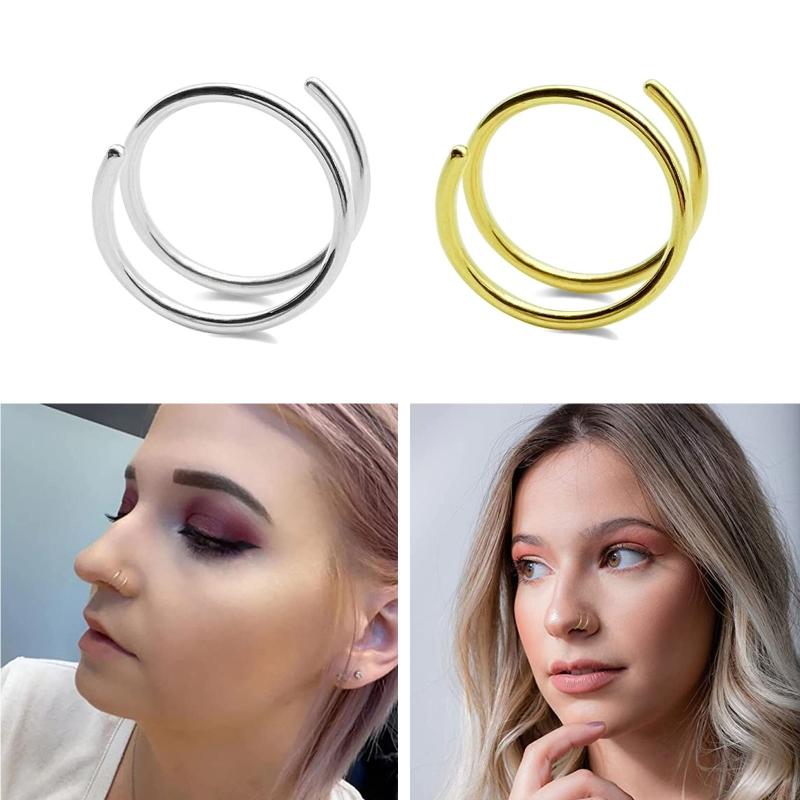 4Pieces Nose Rings Hoops Surgical Steel Double Spiral Nose Ring Left or Right Single Pierced Nose Piercing for Women Men