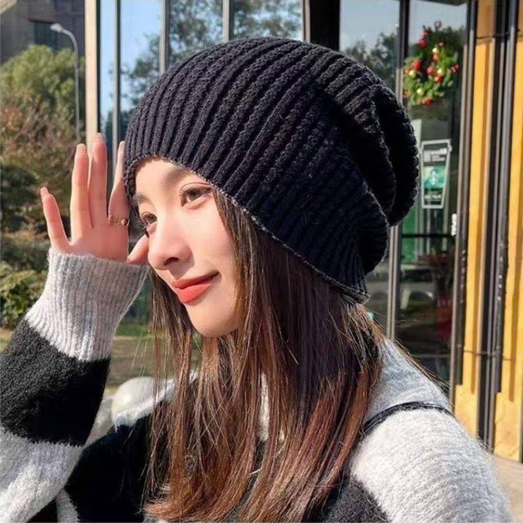 Double-sided Pile Cap, Thickened Warm Knitted Cap For Girls, Student Couple Woolen Cap, Big Head Circumference Postpartum Cap.