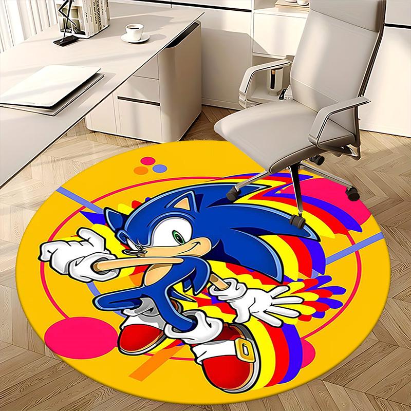 1pc Sonic the Hedgehog Anime Cartoon Design Round Carpet - Office Chair Mat, Non-Slip Rug for Home Decor, Living Room, Bedroom, Game Room, Dormitory,