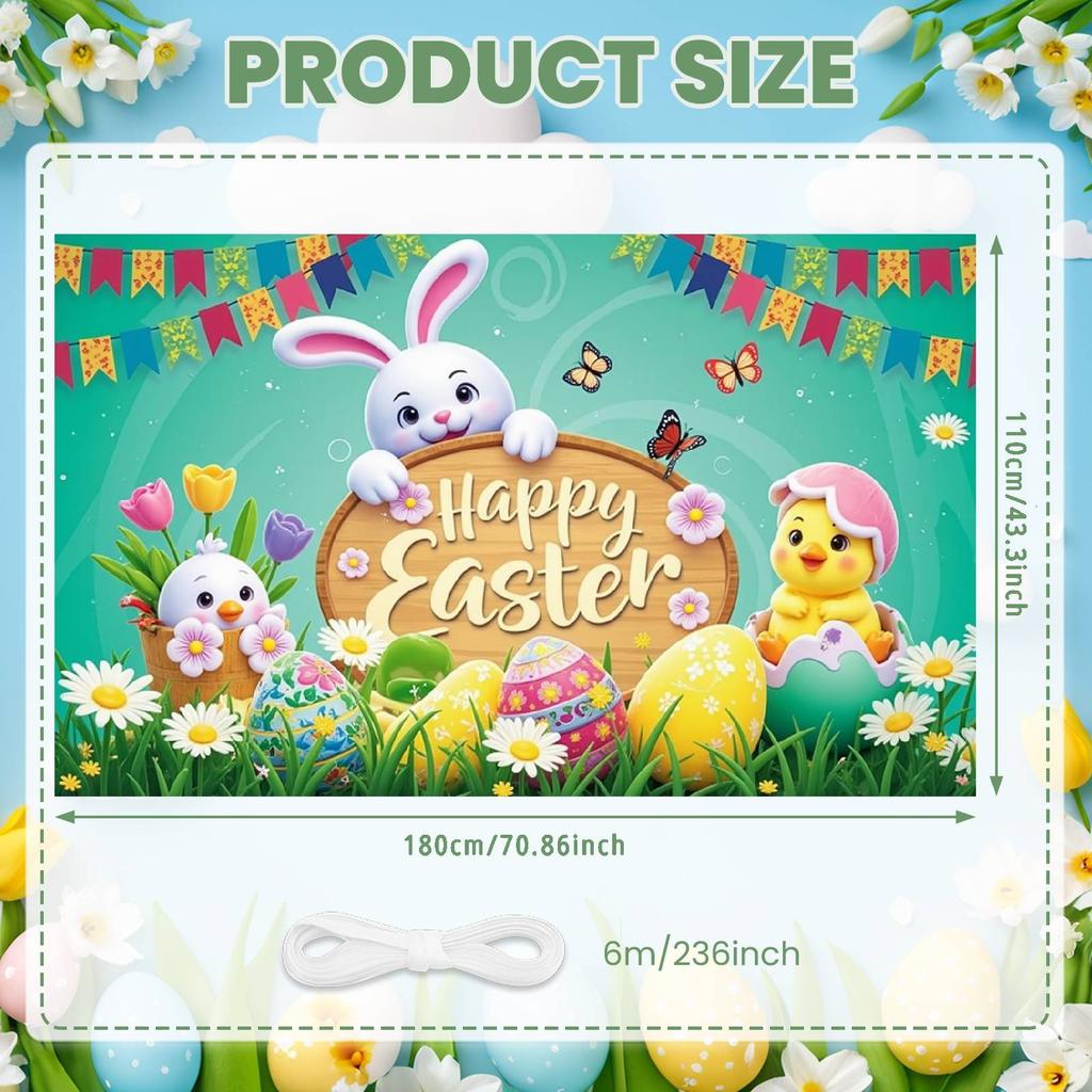 Easter Party Backdrop Colorful Pennants Spring Celebration Background Egg Decor Background Cute Patterns Easter Banner For Photo