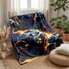 Dinosaur Monster Truck Battle Blanket Personalized Name Flannel Blanket Soft Cozy Plush Throw for Sofa Bed Lightweight Home Decor