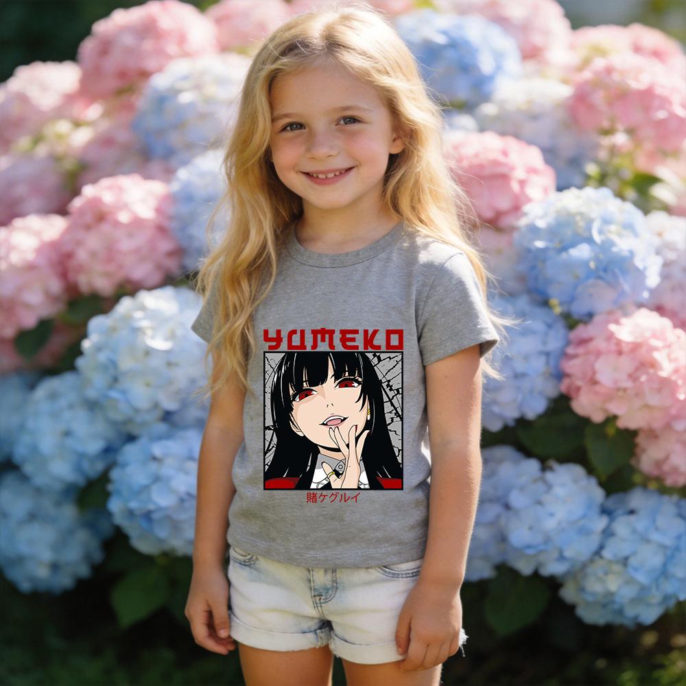 Kakegurui Yumeko Jabami Anime Print Boys Girls Cotton T Shirt Casual Short Sleeve Tee Top Kids Summer Daily Wear