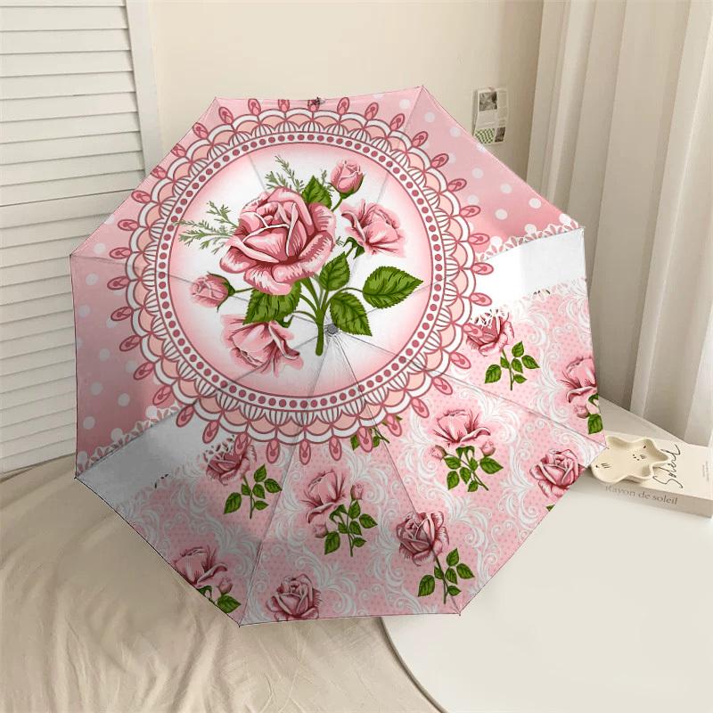 

1PC Rose LaceAutomatic Open/Close Umbrella with Windproof, 8-Rib Sturdy Canopy, Durable Ribs, Fashionable Design1268A