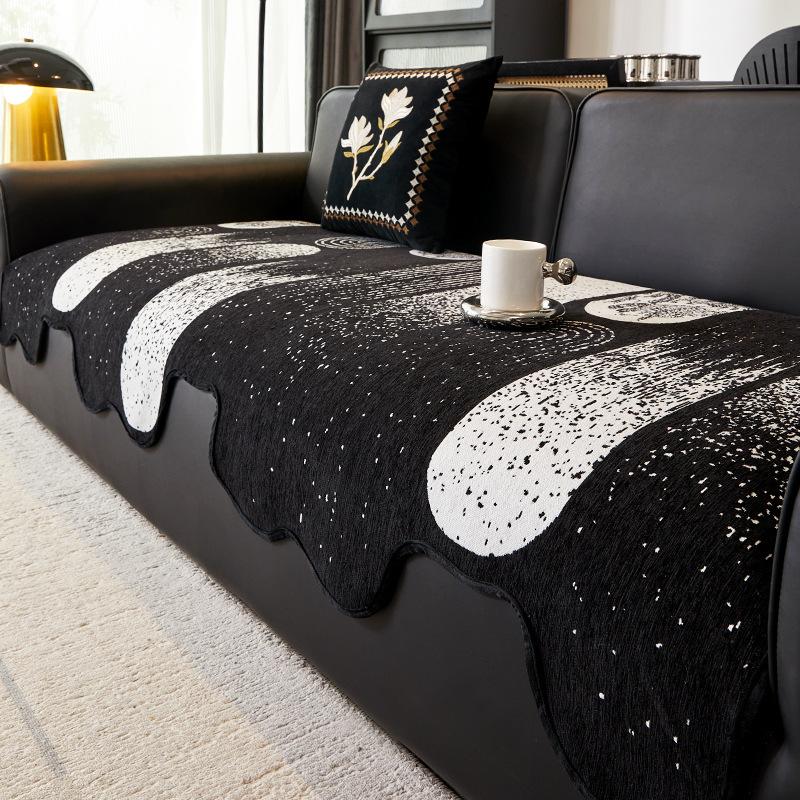 2024 new French high-end straight-breasted leather sofa cushion, universal in all seasons, special-shaped irregular non-slip seat cushion cover