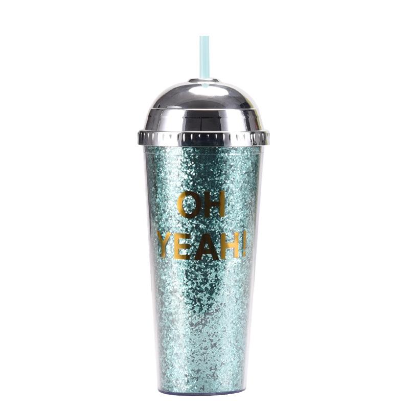 24Oz Straw Cup Leopard Print Magic Semi-Round Cover Water Cup Large Capacity Portable Double Layer Plastic Cup