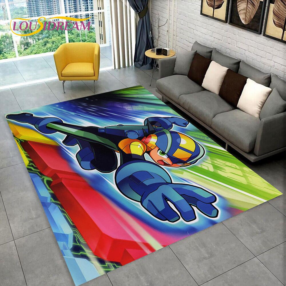 Rockman Megaman Spiel-Cartoon-Teppich, Teppich für Wohnzimmer, Schlafzimmer, Sofa, Fußmatte, Dekoration, Kinder spielen, rutschfeste Bodenmatte