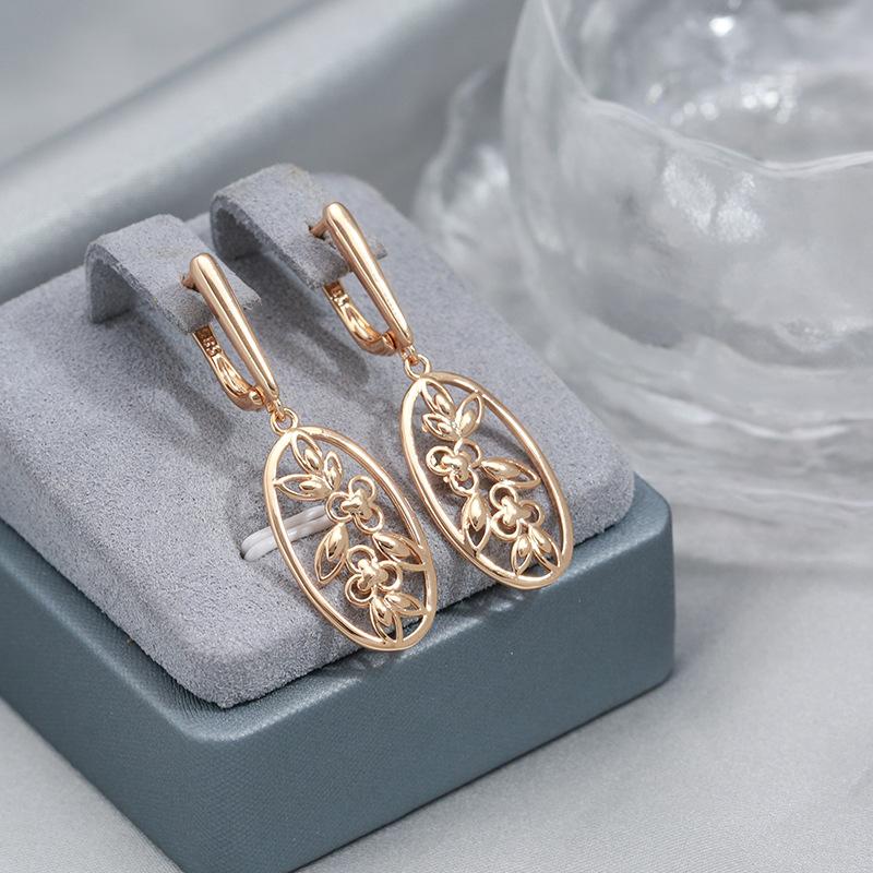 Wind Simple and Cold Wind Earrings 585 Rose Gold Hollow French Retro Flower Earrings