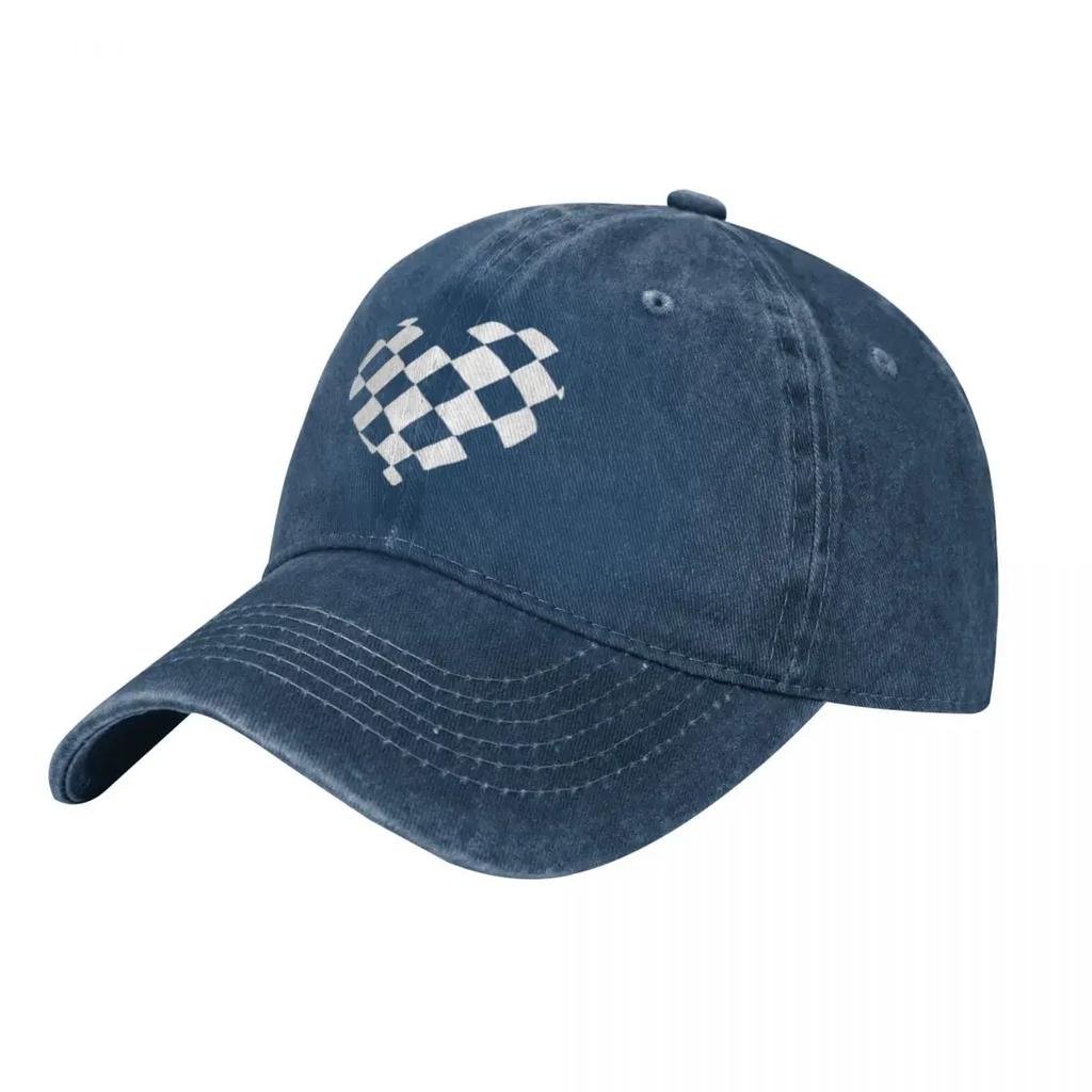 White Checkered Heart Baseball Caps Vintage Denim Washed Headwear Unisex Style Outdoor Running Hats