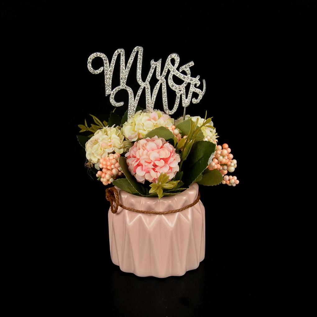 Silver Wedding Cake Topper Decoration Pick Rhinestone Engagement Anniversary Cake Topper