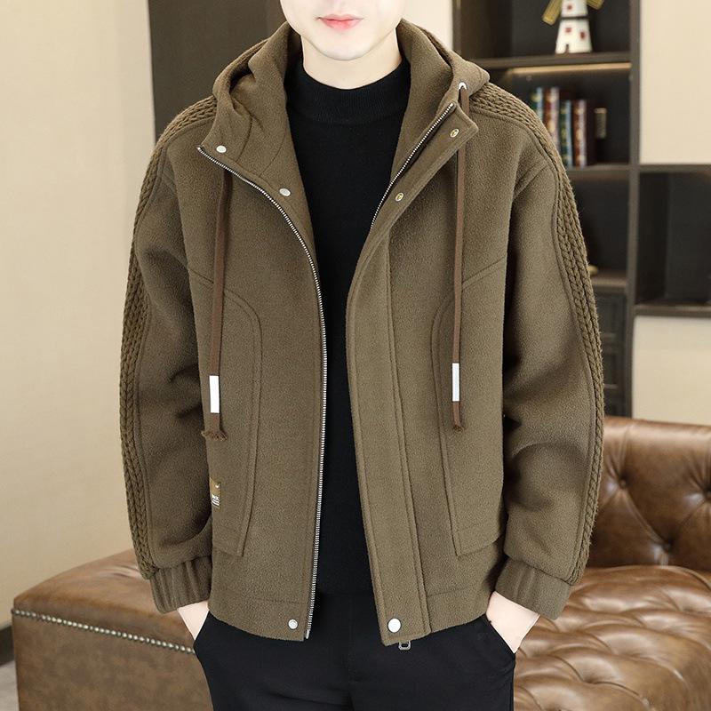 Men s Trendy Woolen Hooded Jacket - Thick Casual Workwear for Autumn/Winter 2024 M (90-110 Jin)