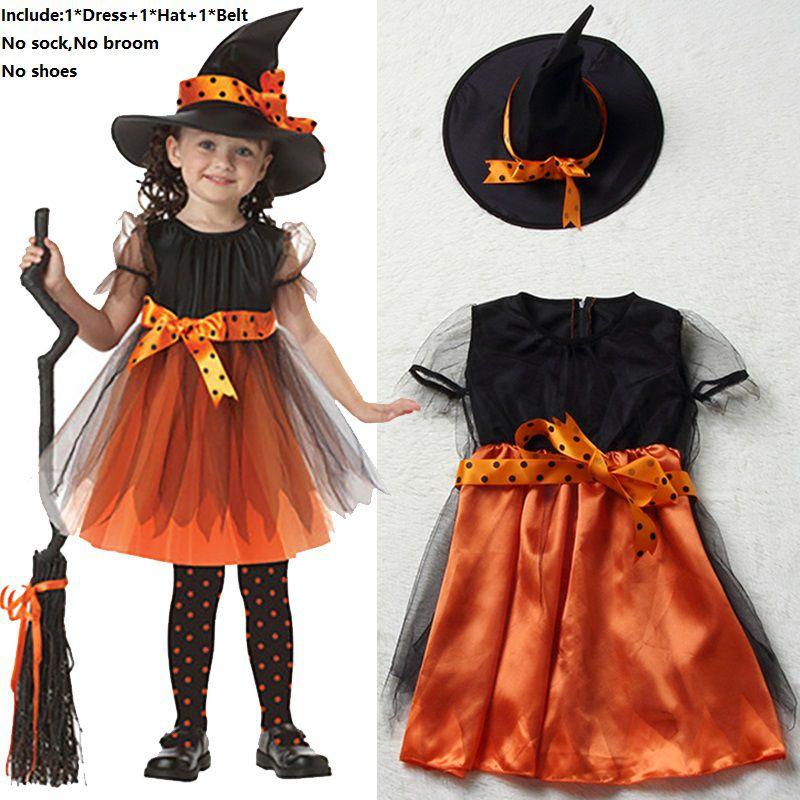 Girls Halloween Witches Hat Fancy Dress Costume Witch Outfit Kids Party Cosplay