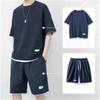 Herren Waffelstrick Lässiges Sportset Sommer Eisgefühl Fake Zweiteiler Kurzarm Shorts Zweiteiler Anzug