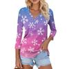 Women's Casual Fashion Sexy Comfortable Christmas Print V-Neck Button Three-quarter Sleeve Top