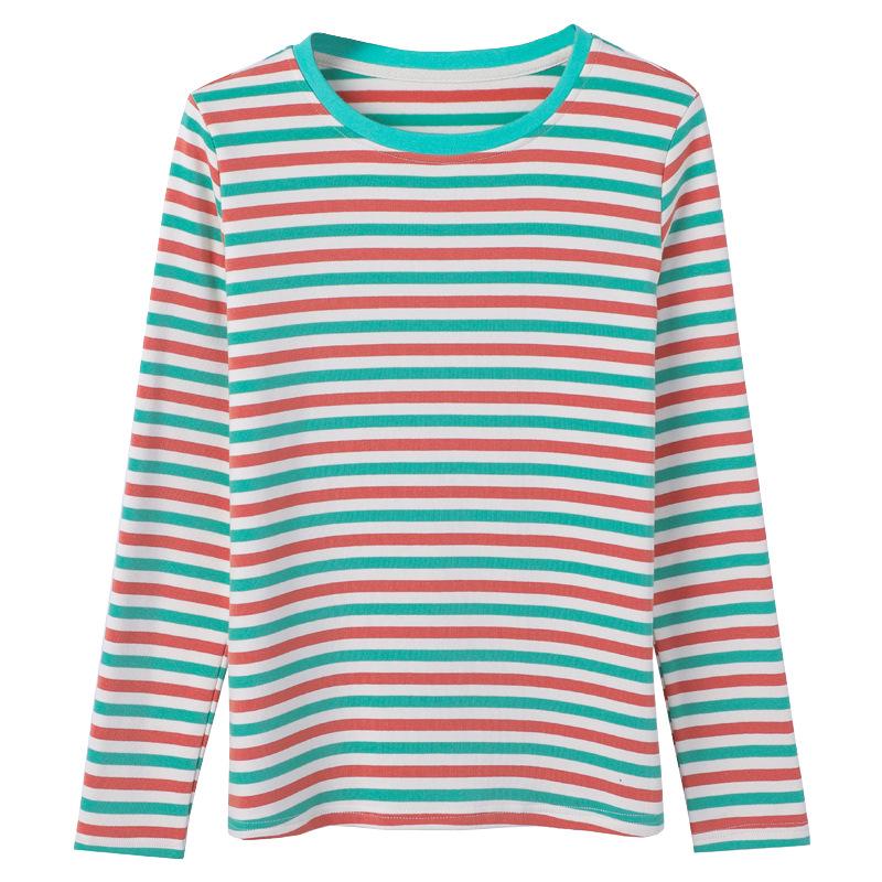 2024 Autumn/Winter Women's Korean Style Striped Long Sleeve Round Neck T-shirt, Thickened Base Layer Top