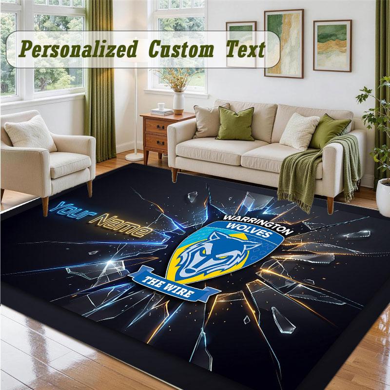 Crystal Velvet Square Rug Custom NameWarrington Wolves FC Pattern Non Slip Home Floor Decor Rug
