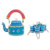 Handcrafted & Handpainted Multicoloured Aluminium Tea Kettle Pot and 6 Glasses with Stand