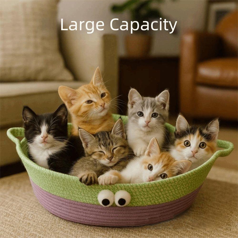New Cute Cat Bed Basket Dopamine Big Eyes Pet Cool Summer Cat Nest Cotton Rope Storage Basket Pet Bed Universal
