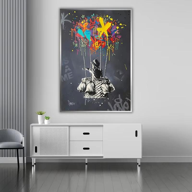 Street Graffiti Posters Print Children's Hot Air Balloon Love Canvas Painting Cartoon Pop Wall Art Picture Home Kid Room Decor