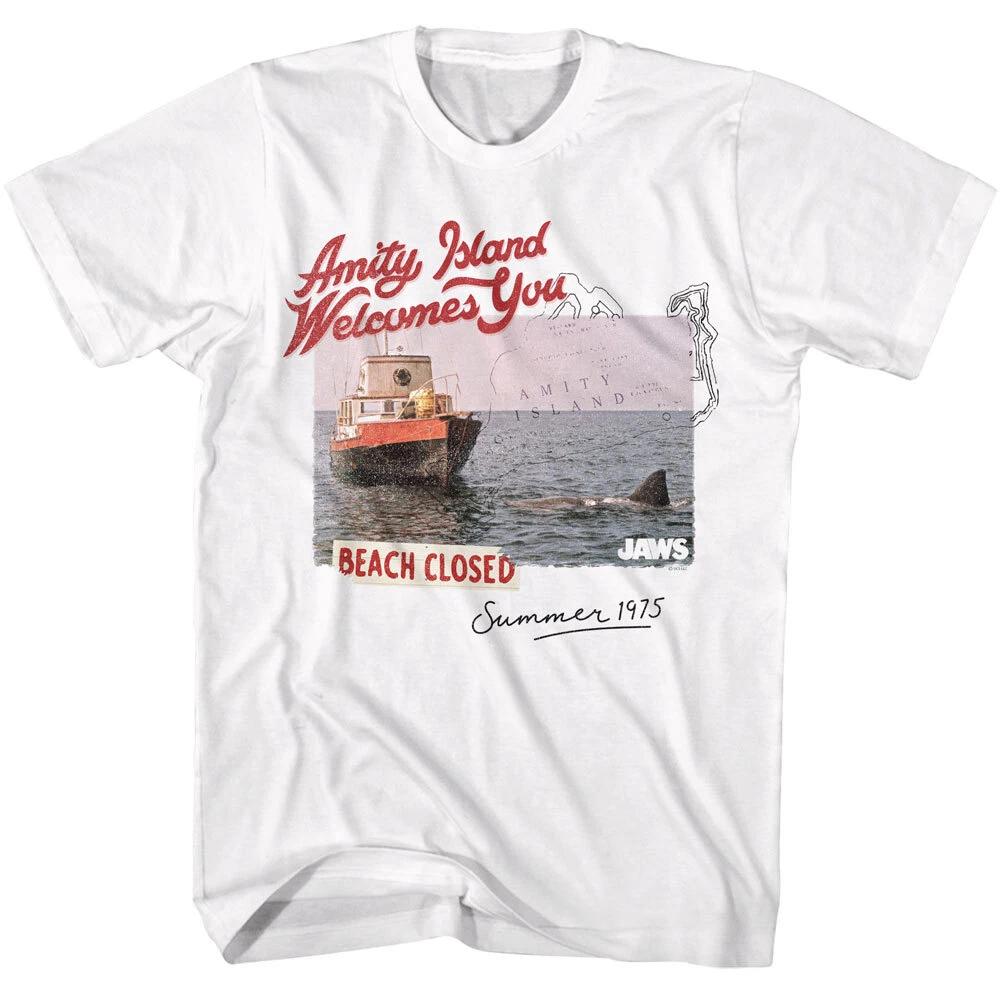 Jaws 70 s Movie Amity Island Welcomes You Beach Closed Summer 75 Men s T Shirt 3XL